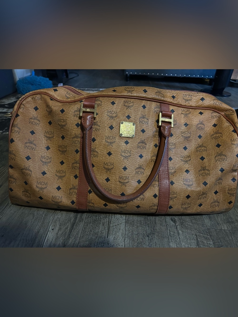 MCM Cognac Brown Visetos Monogram Duffel Bag
